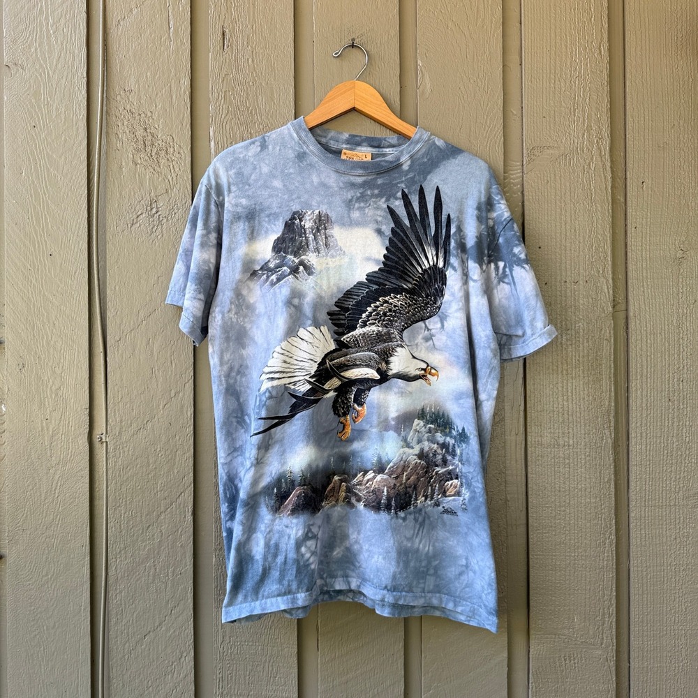 The Mountain Bald Eagle Graphic Tee Mens Large Blue Tie Dye Cotton T-Shirt